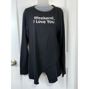 AnyBody Black Long Sleeve Graphic T Shirt Weekend I Love You‎ Women's Size XL